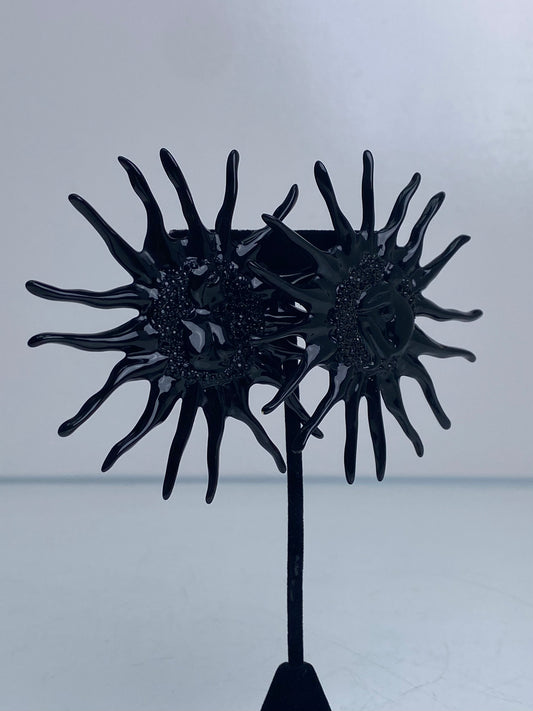 Schiaparelli Black Sun Rhinestone Earrings