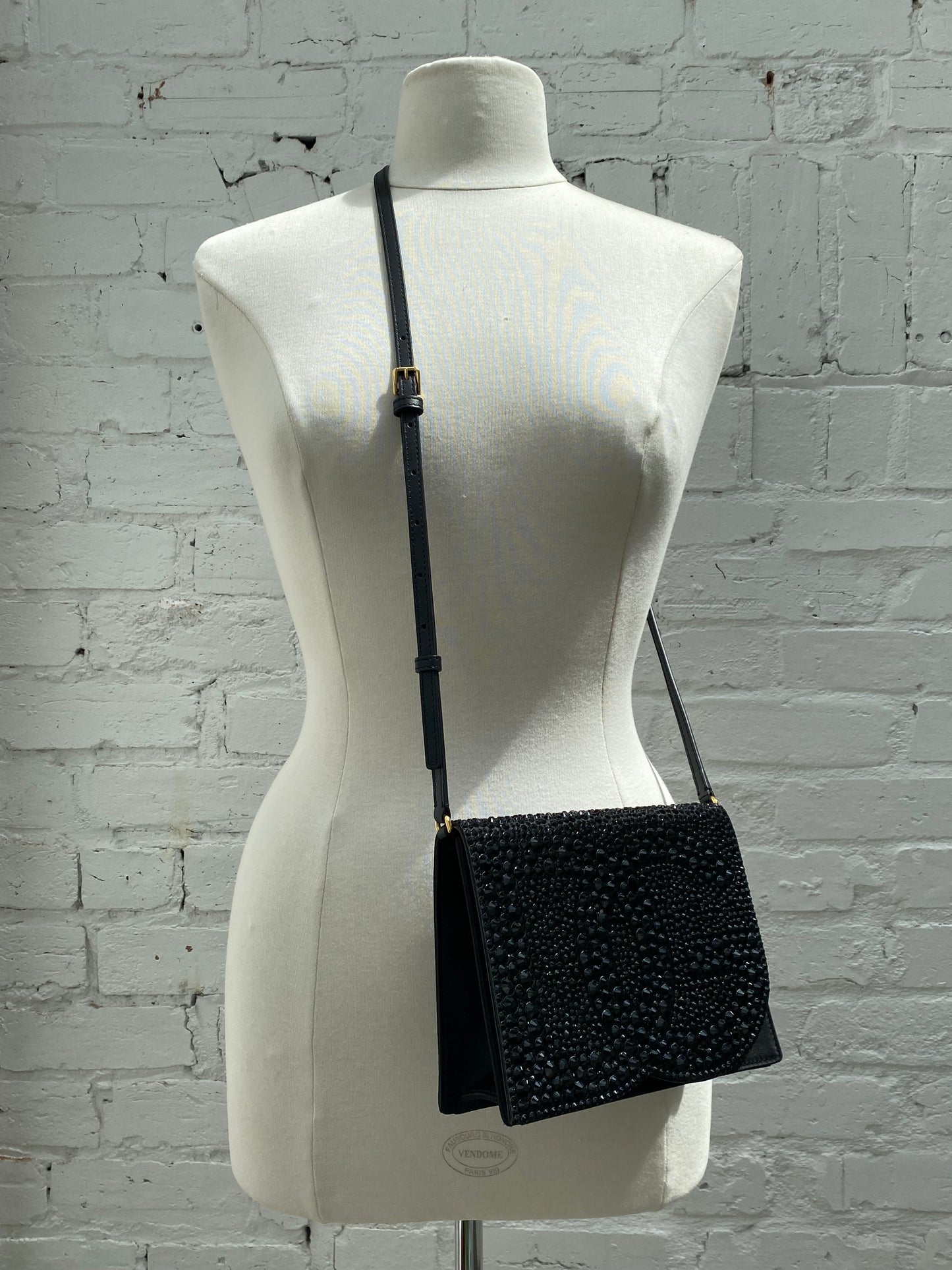 Dolce & Gabbana Black Crystal Logo Satin Clutch GHW