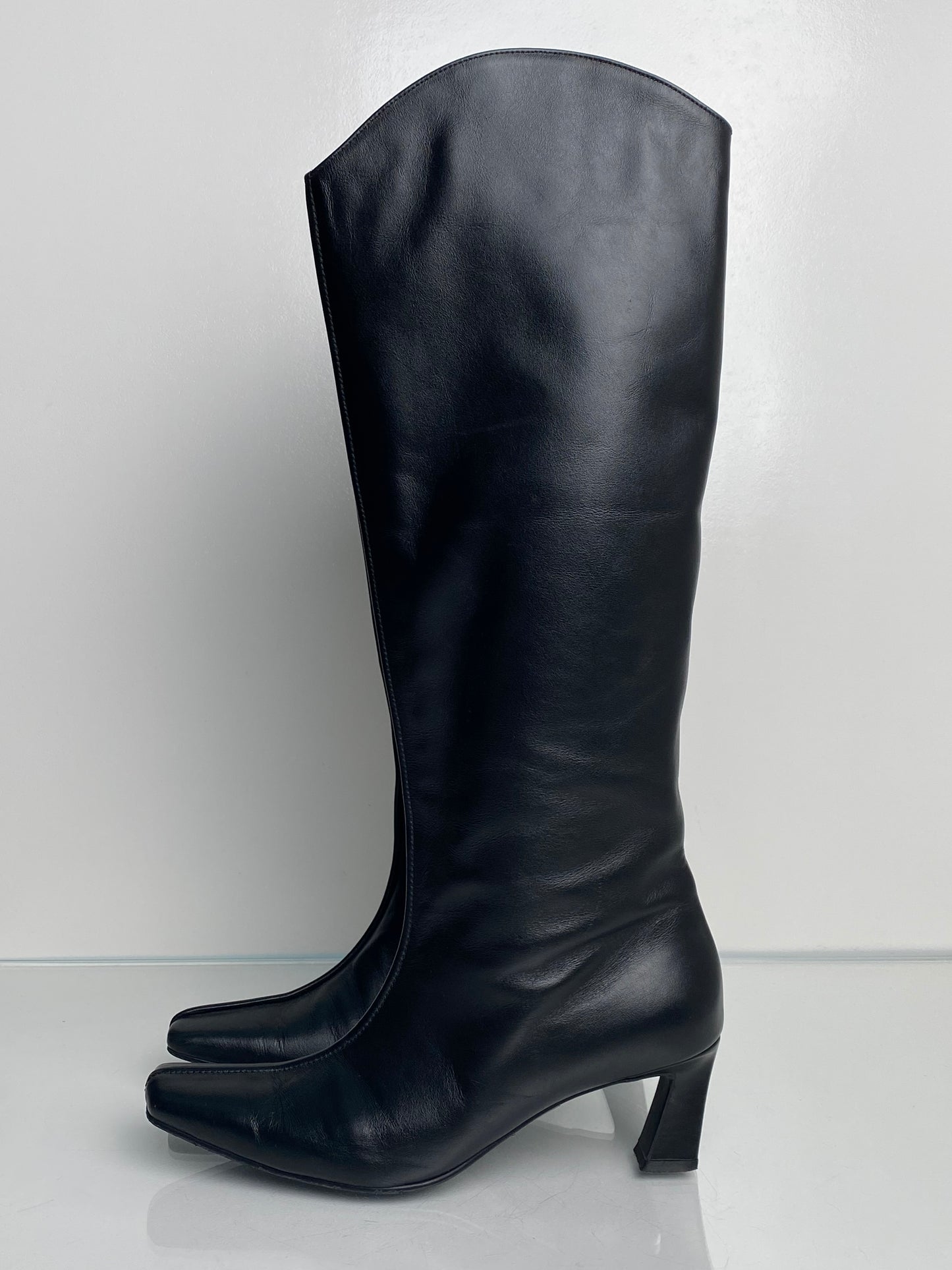 Reike Nen Black Tall Kitten Heel Boots, 38