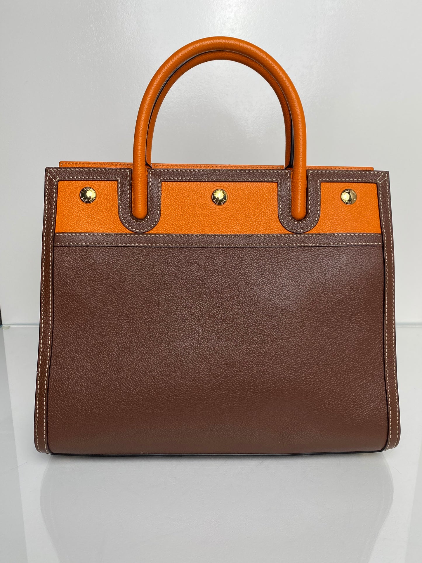 Burberry Brown & Orange Contrast Stitch Tote Bag GHW