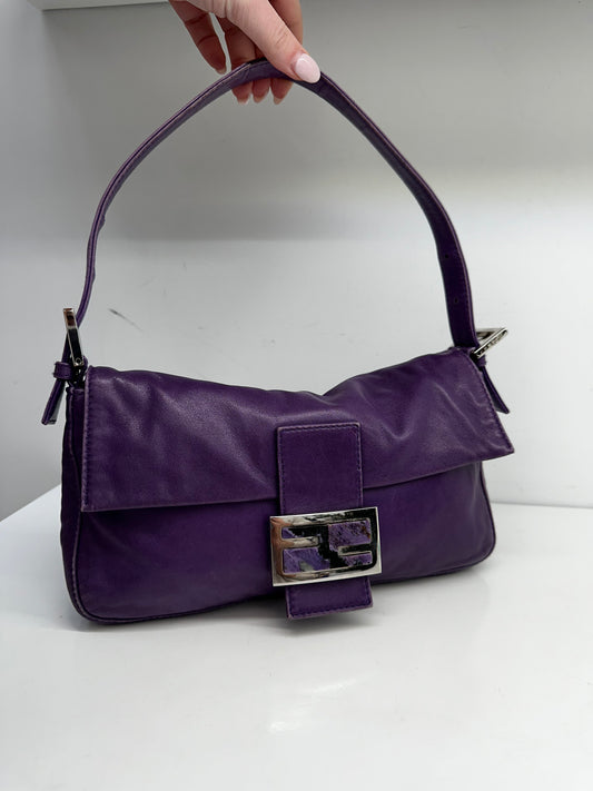 Fendi Purple Leather Baguette Bag