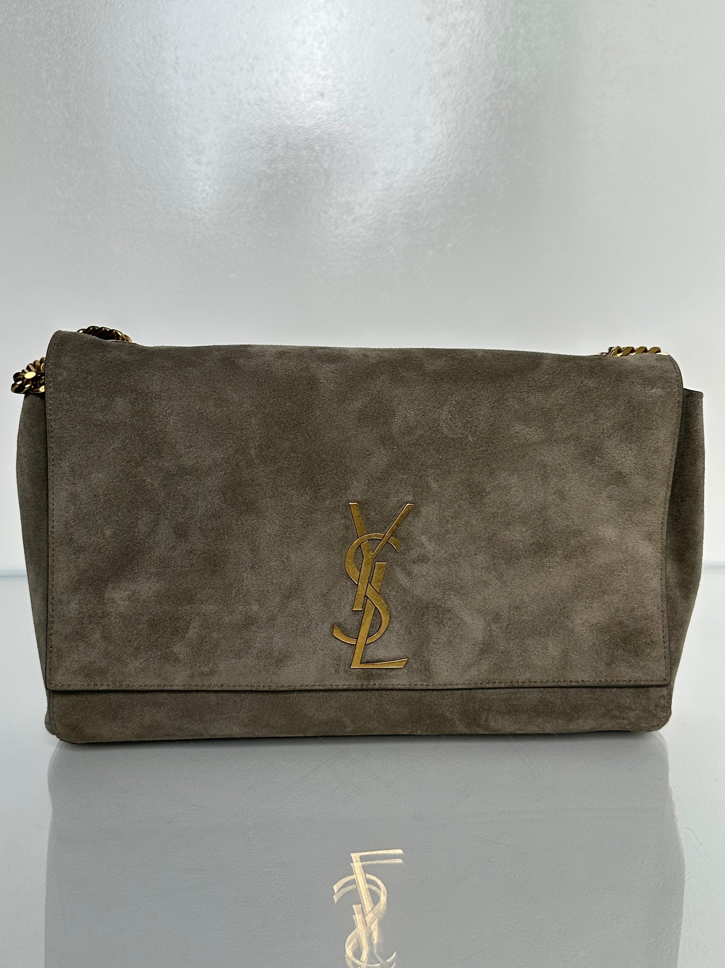 Saint Laurent Grey / Taupe Suede Reversible Kate Bag GHW