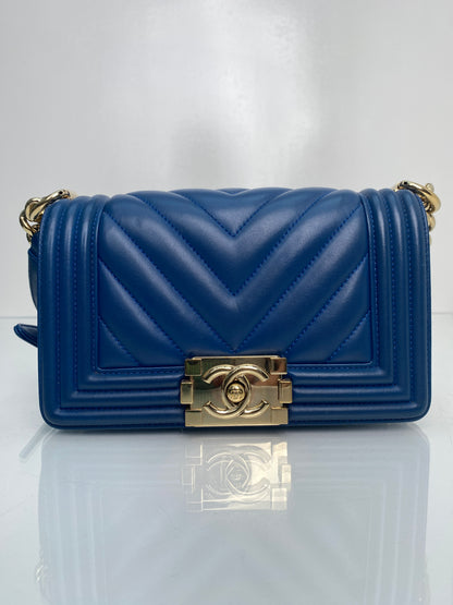 Chanel Boy Bag Blue Chevron Lambskin Small GHW