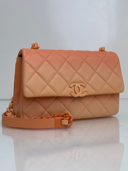 Chanel Orange Shaded Caviar Quilted My Everything Flap Bag