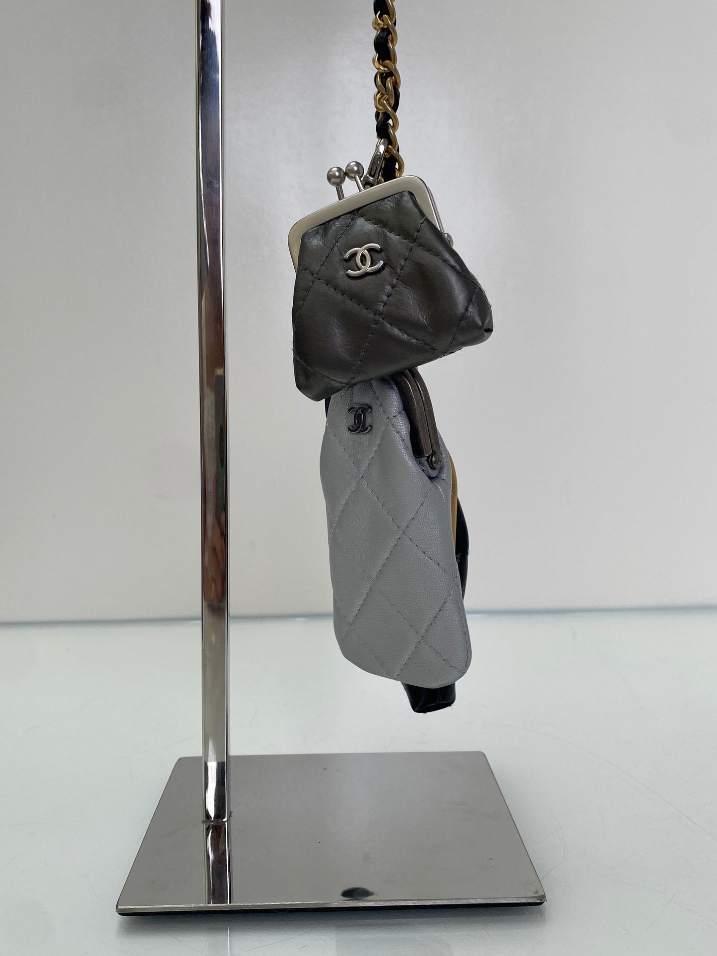 Chanel Black, Grey, & Silver Quilted Leather Mini Multi Clutches Bag GHW