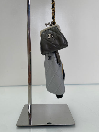 Chanel Black, Grey, & Silver Quilted Leather Mini Multi Clutches Bag GHW