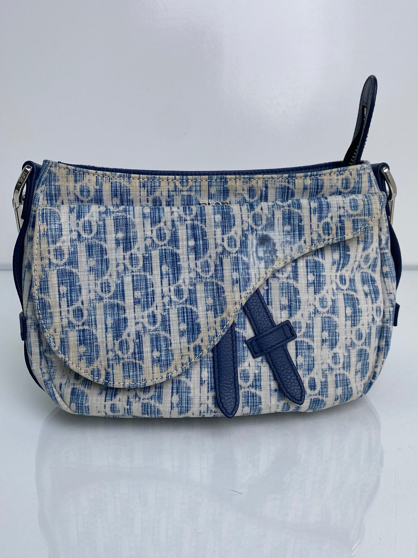 Dior Blue Oblique Kasuri Saddle Bag SHW