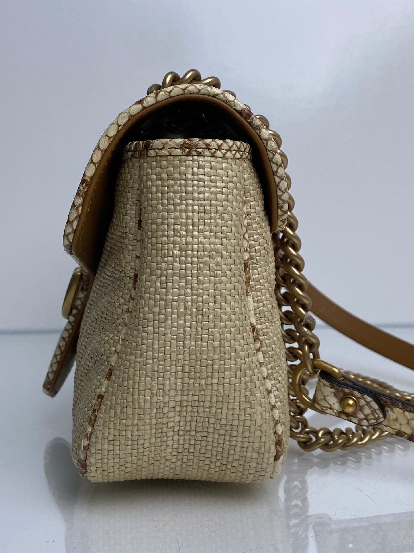 Gucci Marmont Small Raffia and Snakeskin GHW