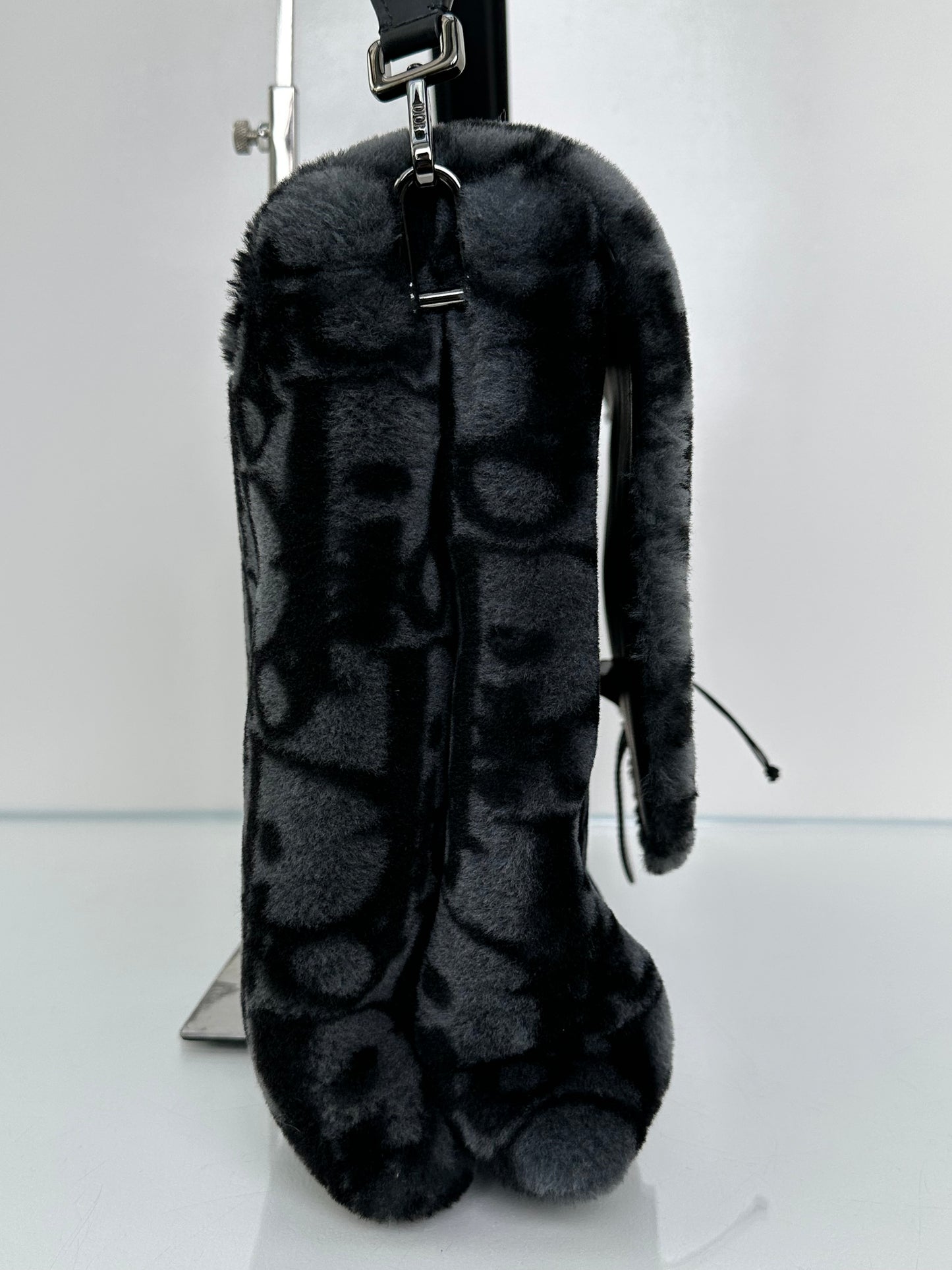 Dior Black & Dark Grey Oblique  Shearling Saddle Briefcase Bag BHW