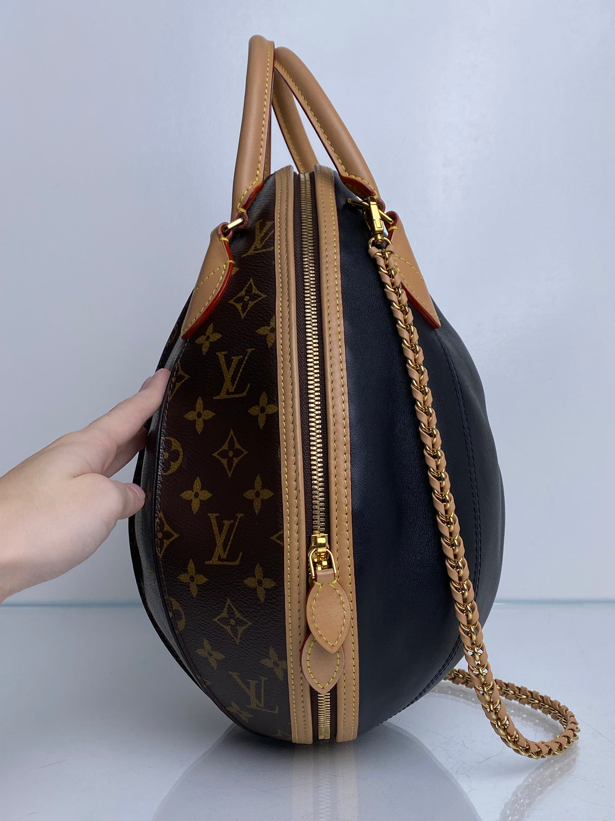 Louis Vuitton Monogram Canvas & Black Leather Egg Bag GHW