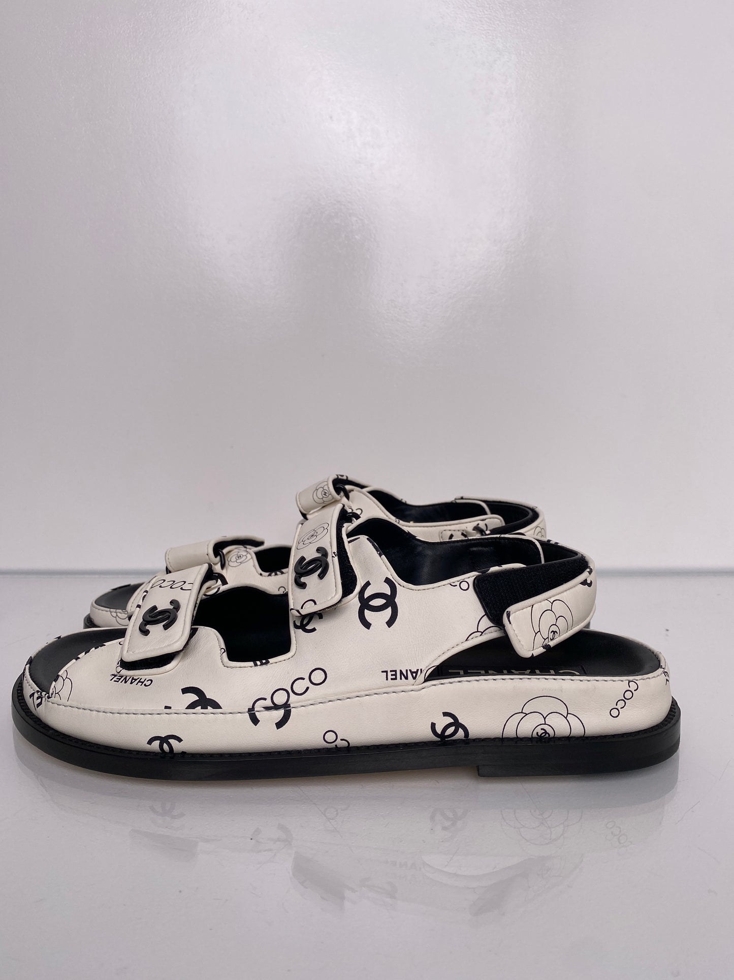 Chanel White & Black Cameilla Dad Sandals, 42