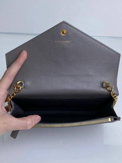 Saint Laurent Urban Grey Cassandre Chain Wallet Bag GHW