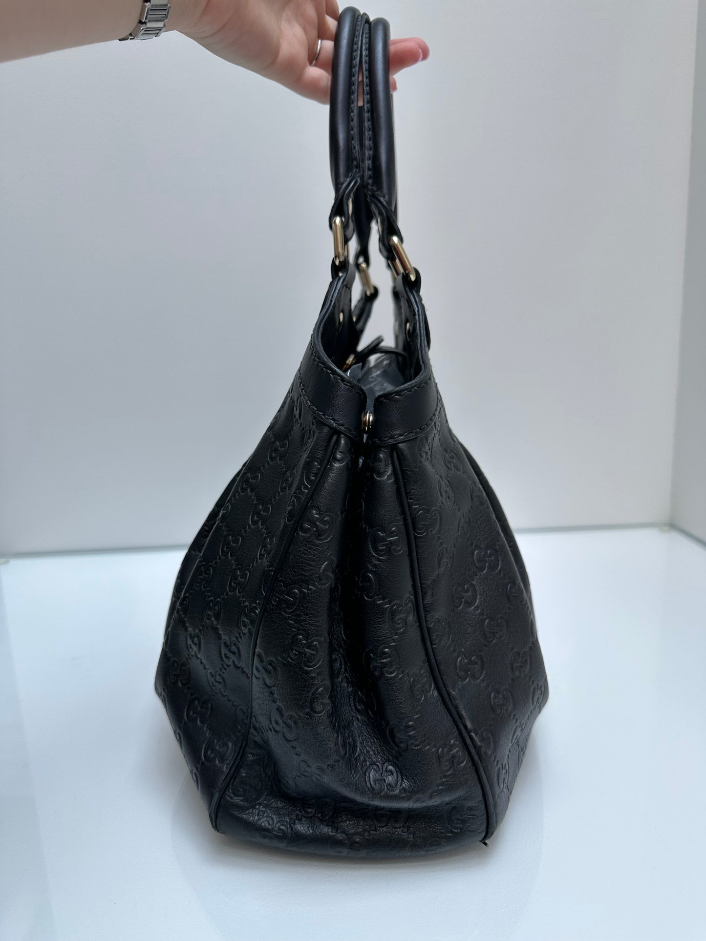 Gucci Black Monogram Black Leather Hobo Bag