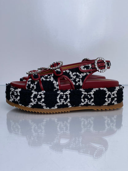 Gucci Red, Black, & White Tweed GG Platform Dad Sandals, 39