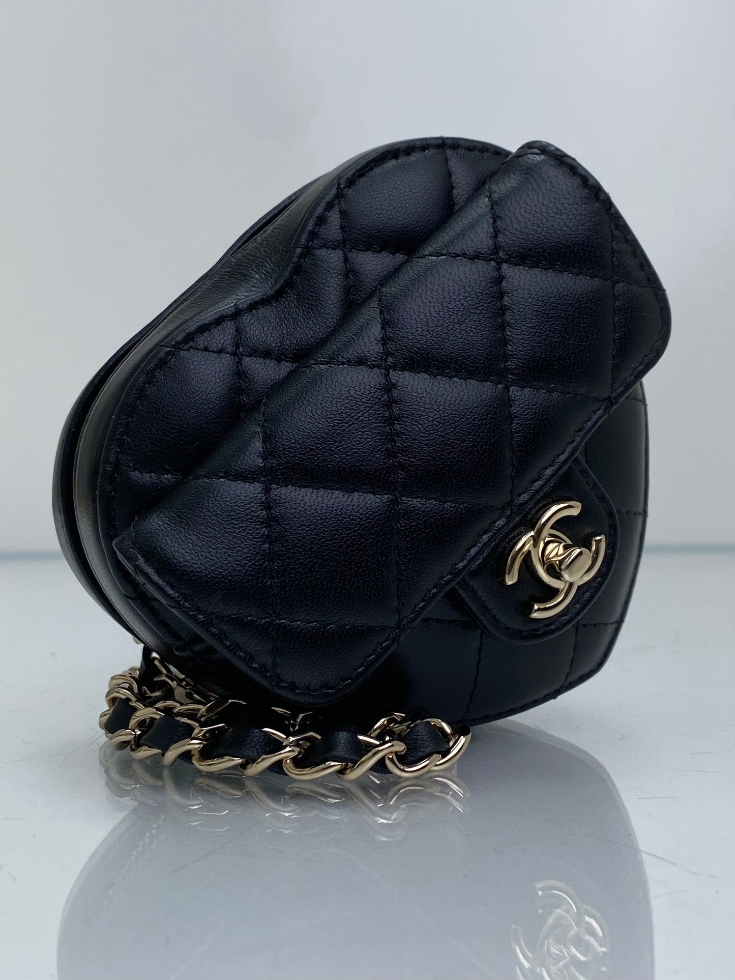 Chanel Black Mini CC In Love Quilted Lambskin Heart Bum Bag GHW