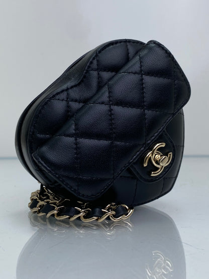Chanel Black Mini CC In Love Quilted Lambskin Heart Bum Bag GHW
