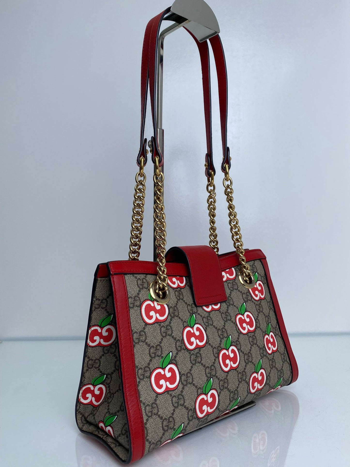 Gucci Red Supreme Apple Padlock Shoulder Bag GHW