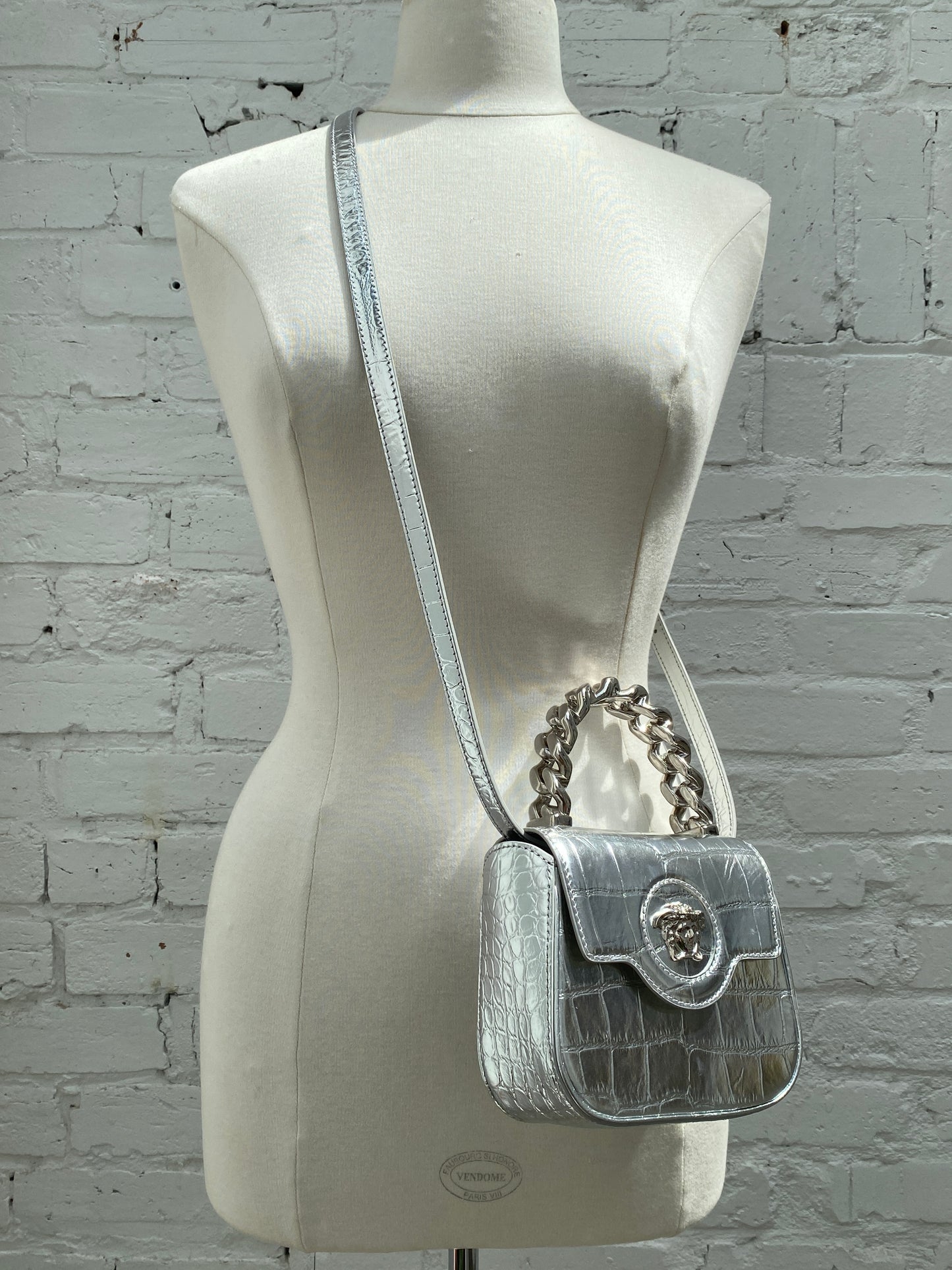 Versace Silver La Medusa Embossed Mini Top Handle Bag SHW