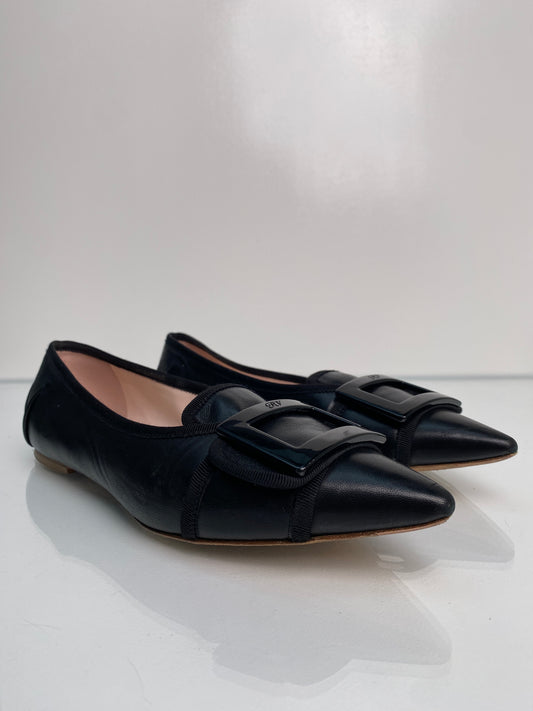 Roger Vivier Black Gold Buckle Flats 42