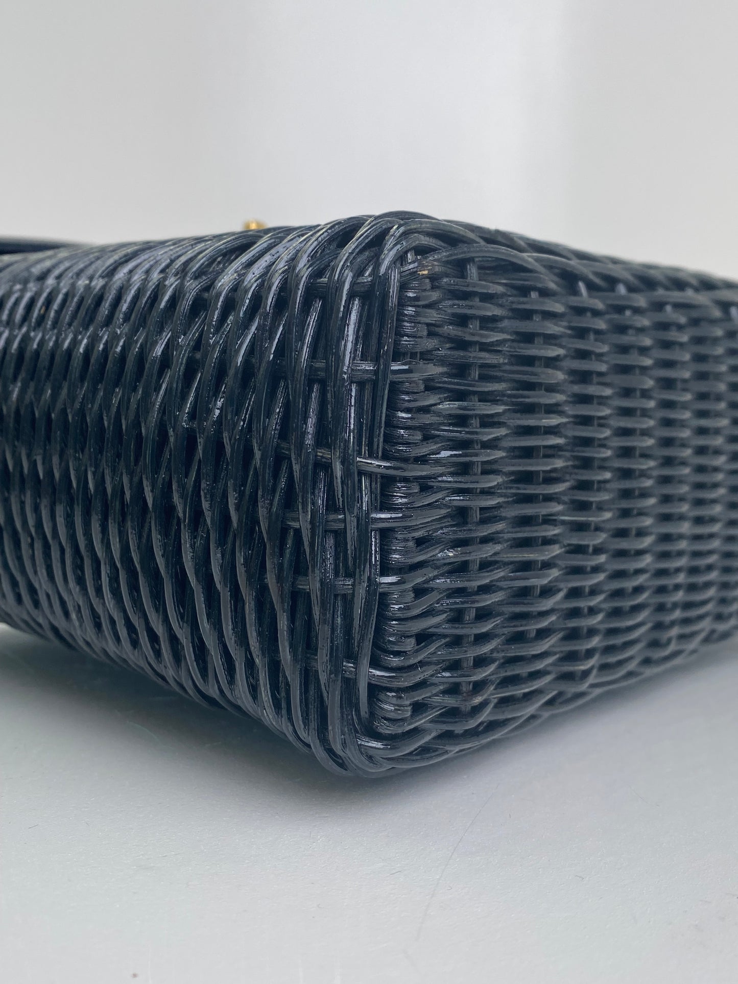 Chanel Black Wicker & Leather Basket Bag GHW