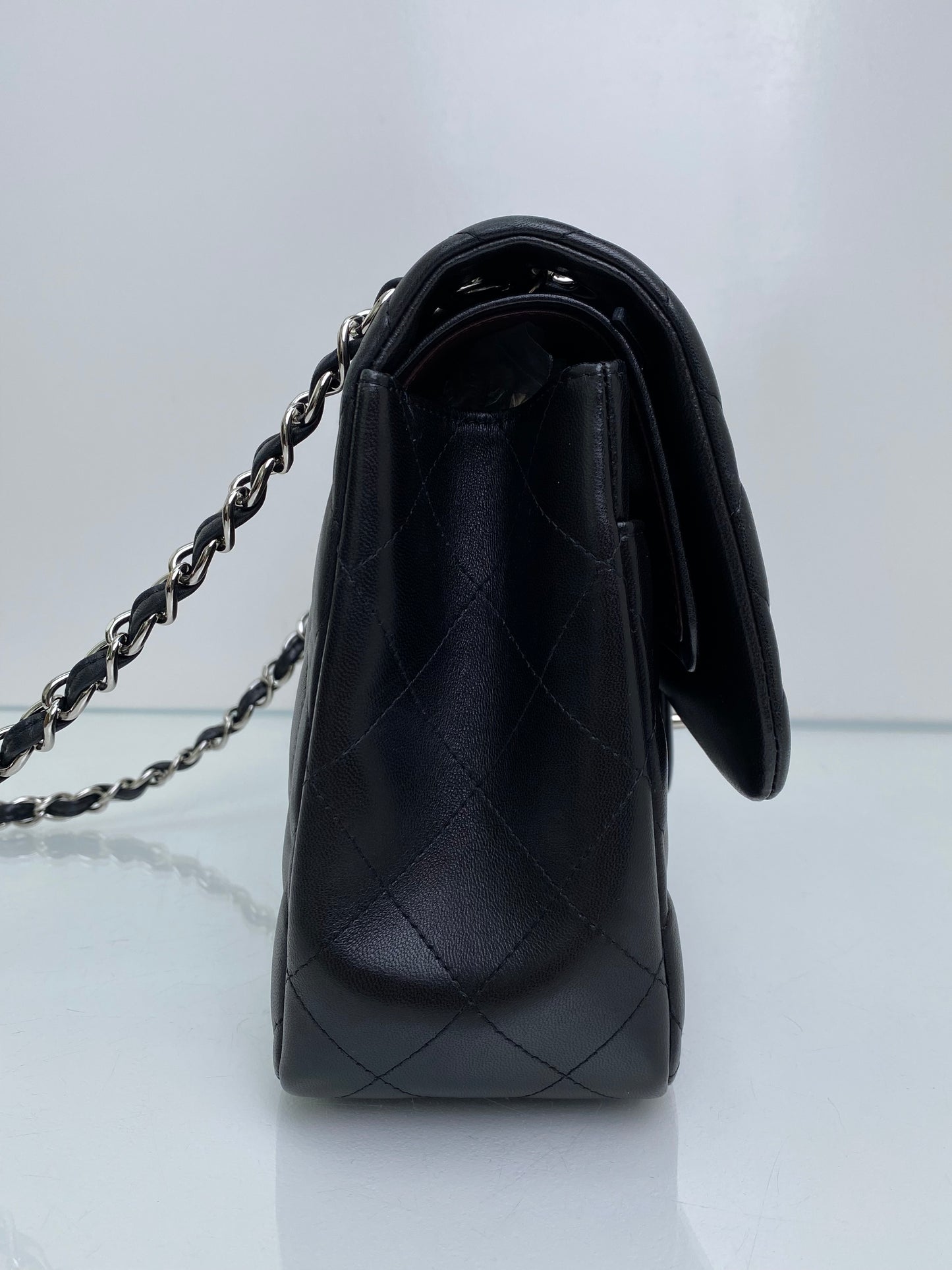 Chanel Black Classic Jumbo Lambskin Double Flap Bag SHW #19