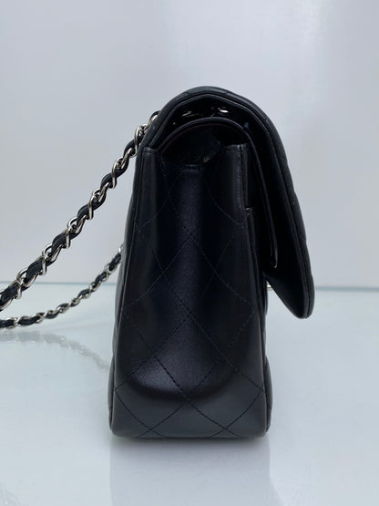 Chanel Black Classic Jumbo Lambskin Double Flap Bag SHW #19