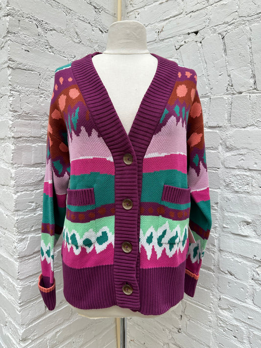 Alivia Purple, Brown, Pink & Mint Green The Marie Cardigan, XL