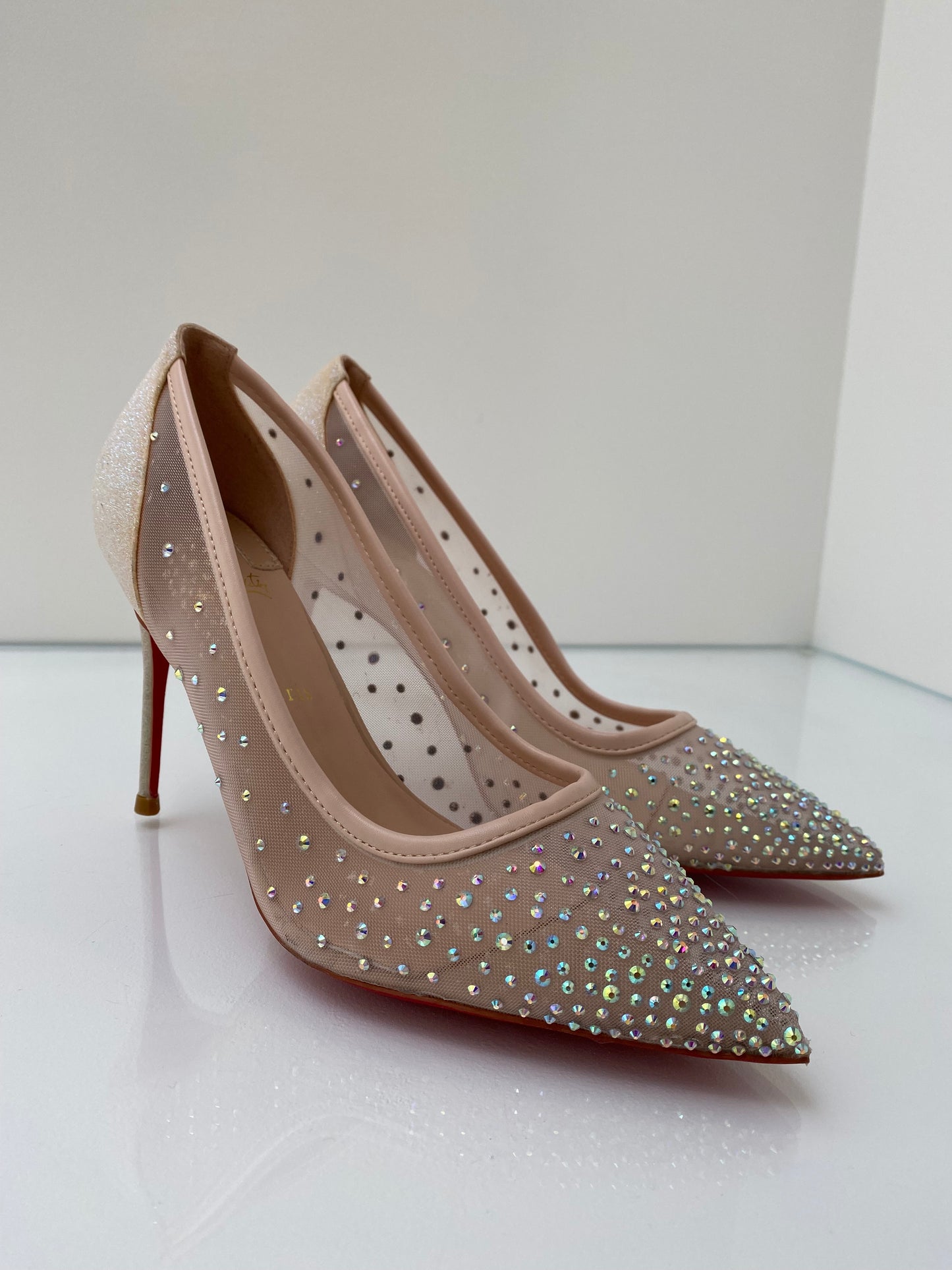 Christian Louboutin Mesh Crystal Heels 40