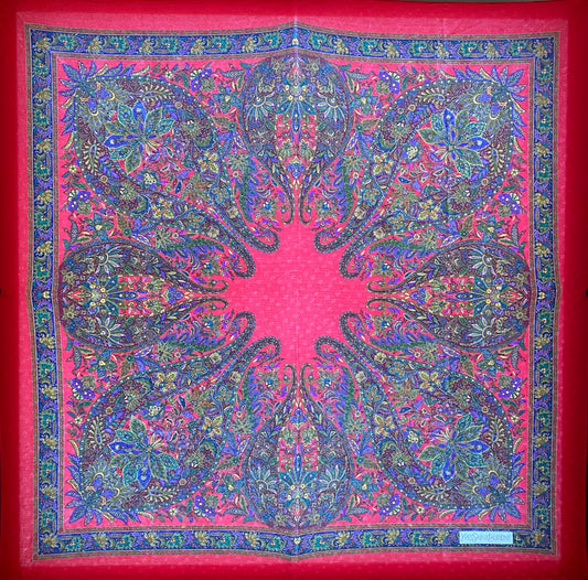 Saint Laurent Vintage Red & Mulitcolor Paisley Silk Scarf
