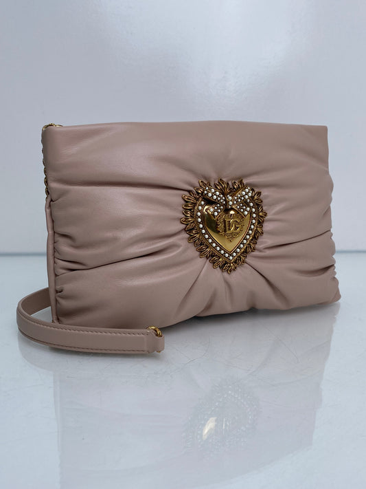 Dolce & Gabbana Light Pink & Gold Heart Logo Crossbody Bag GHW