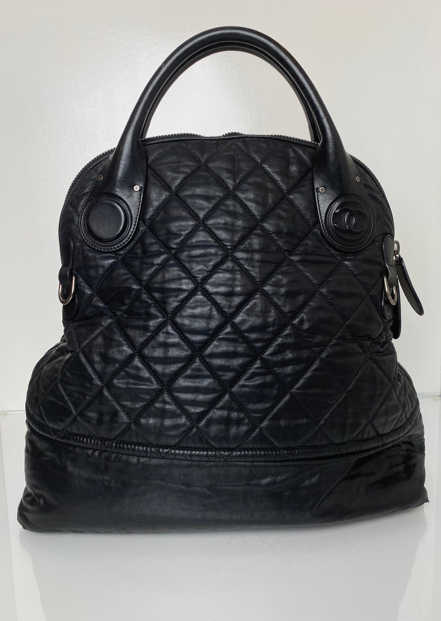 Chanel Black Quilted Vertical Sport Weekender Bag SHW