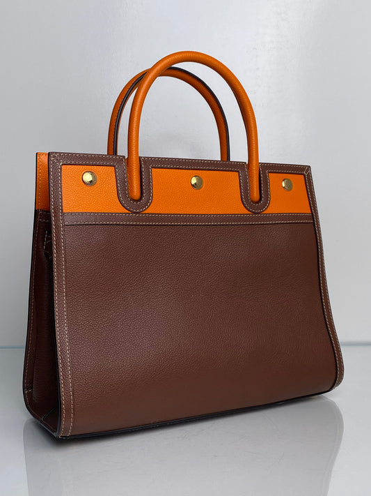 Burberry Brown & Orange Contrast Stitch Tote Bag GHW