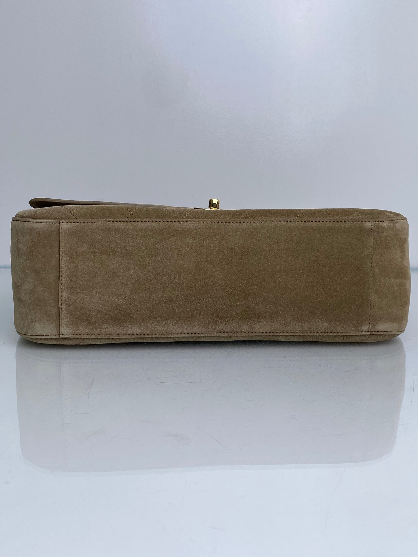 Chanel Tan Quilted Suede Jumbo Classic Flap Bag GHW