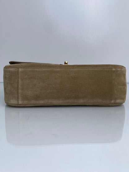 Chanel Tan Quilted Suede Jumbo Classic Flap Bag GHW