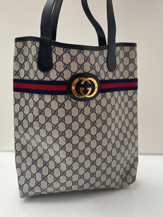 Gucci GG Navy Sherry Line Tote Bag