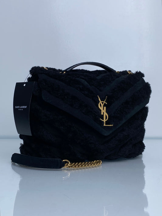Saint Laurent Black Suede/Shearling Lou Lou Small Bag GHW
