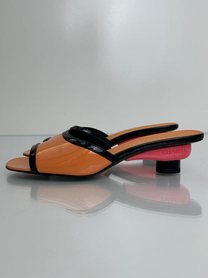 Chanel Orange & Pink Patent Kitten Heels, 39