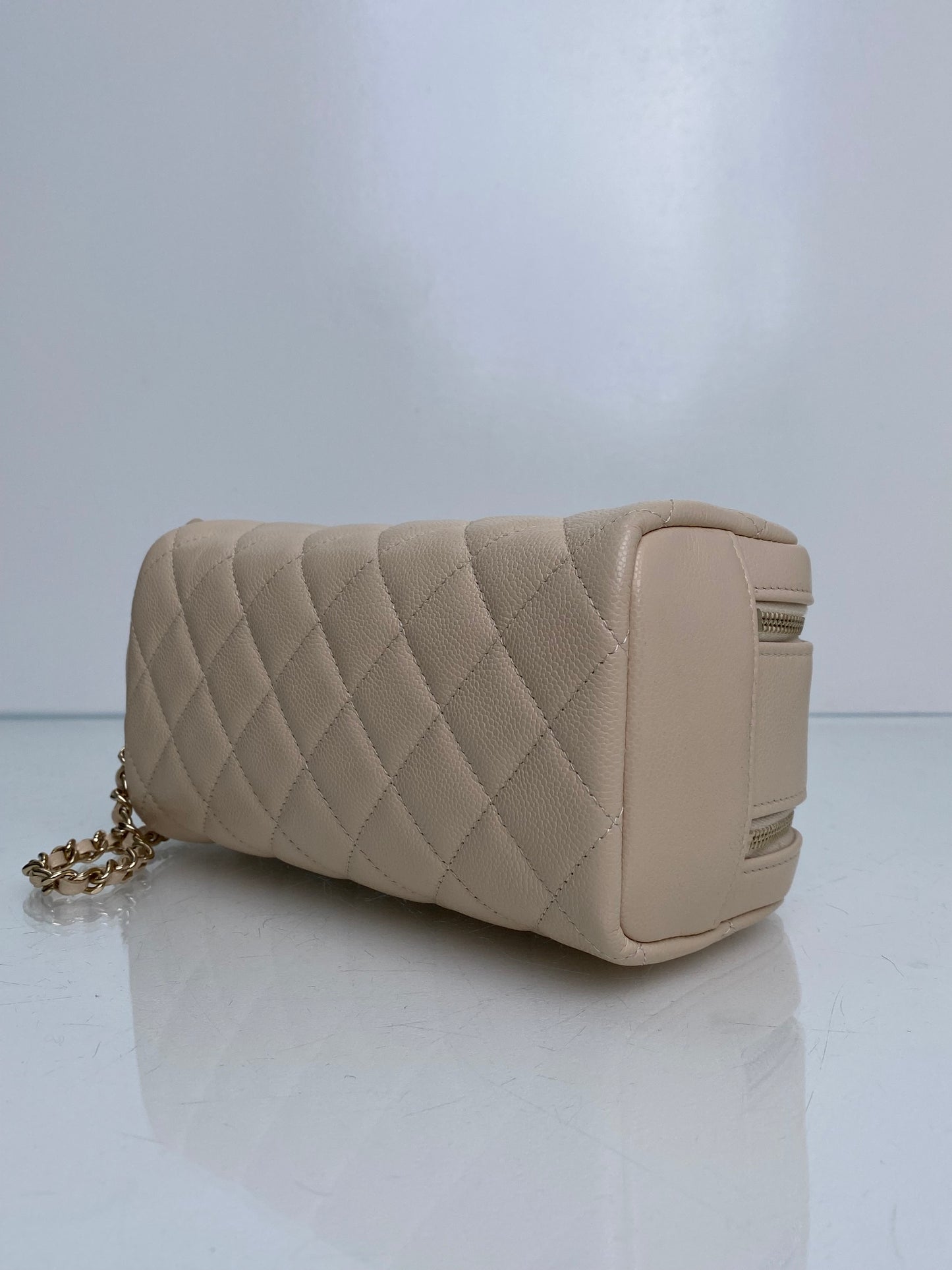 Chanel Beige CC Calfskin Quilted Cosmetic Pouch LGHW