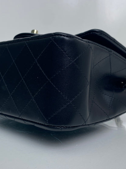Chanel Black Quilted Lambskin Square Classic Single Flap Mini Bag LGHW