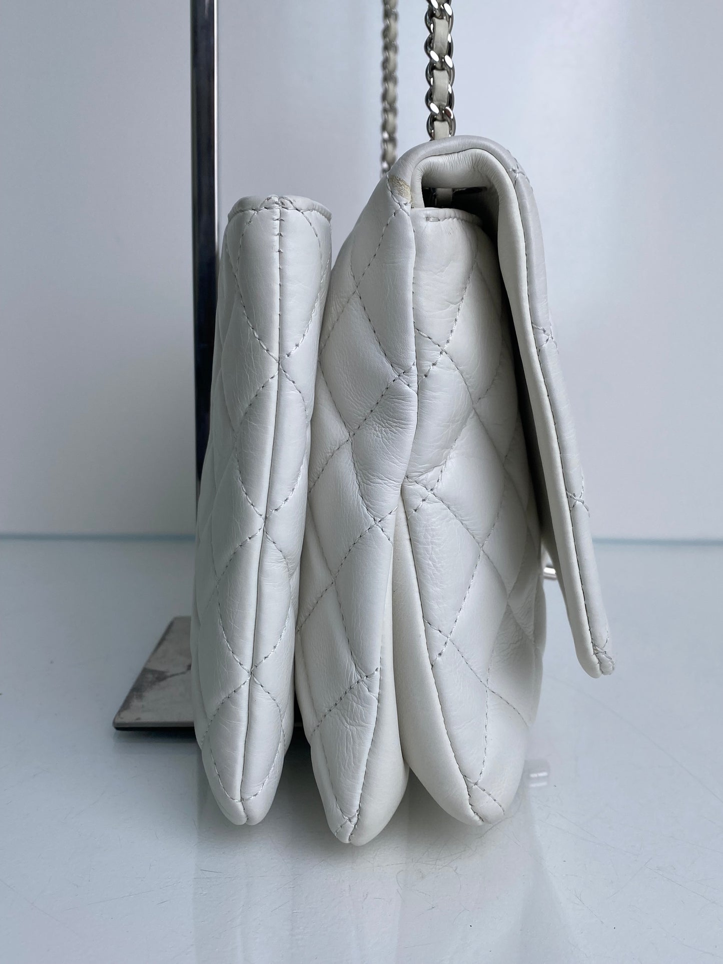 Chanel White Quilted Calfskin Triple Flap Bag SHW #19