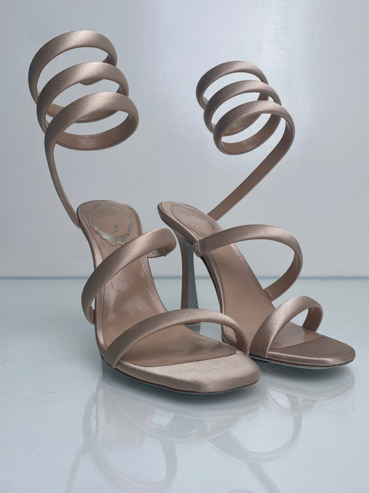 Renee Caovilla Pink Satin Wrap Heels, 36.5