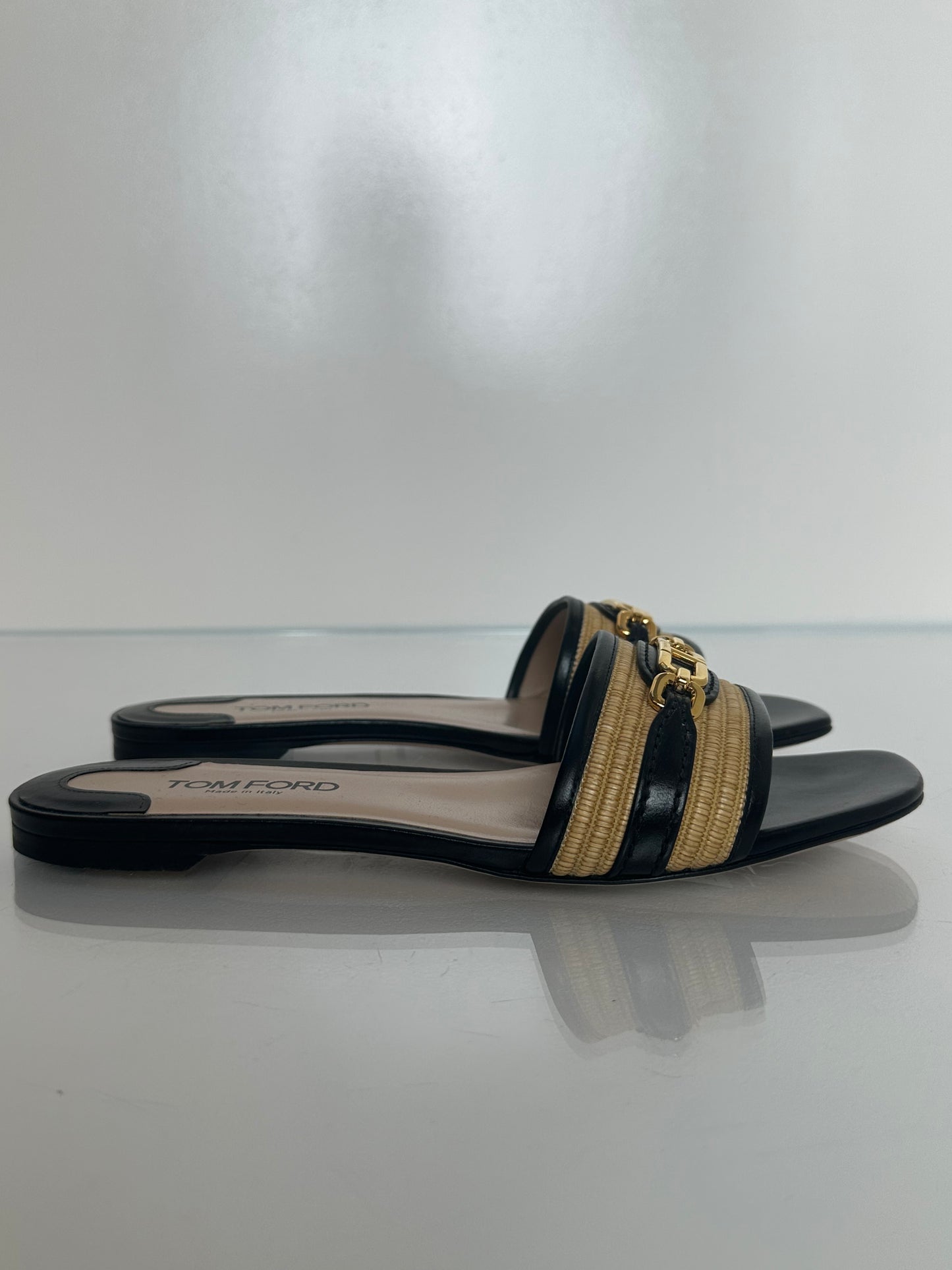 Tom Ford Black & Raffia Whitney Sandals, 37