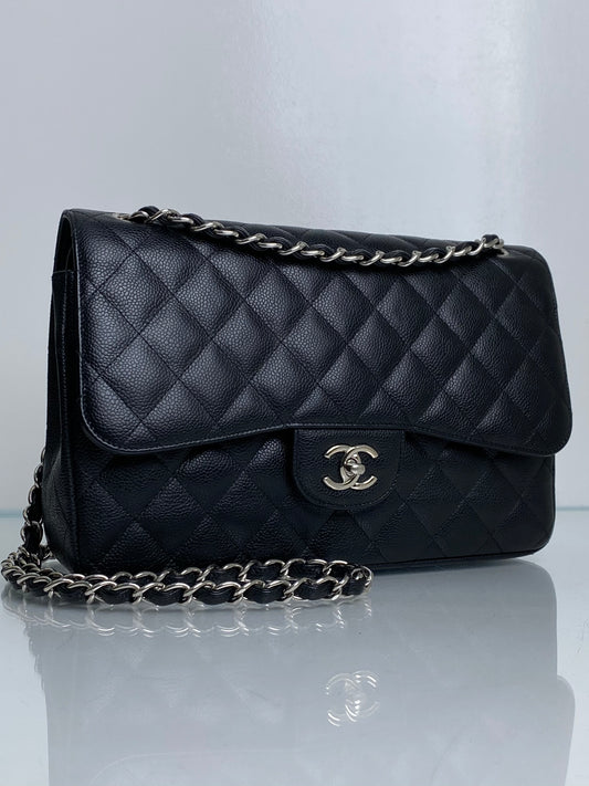 Chanel Classic Jumbo Black Caviar Double Flap SHW