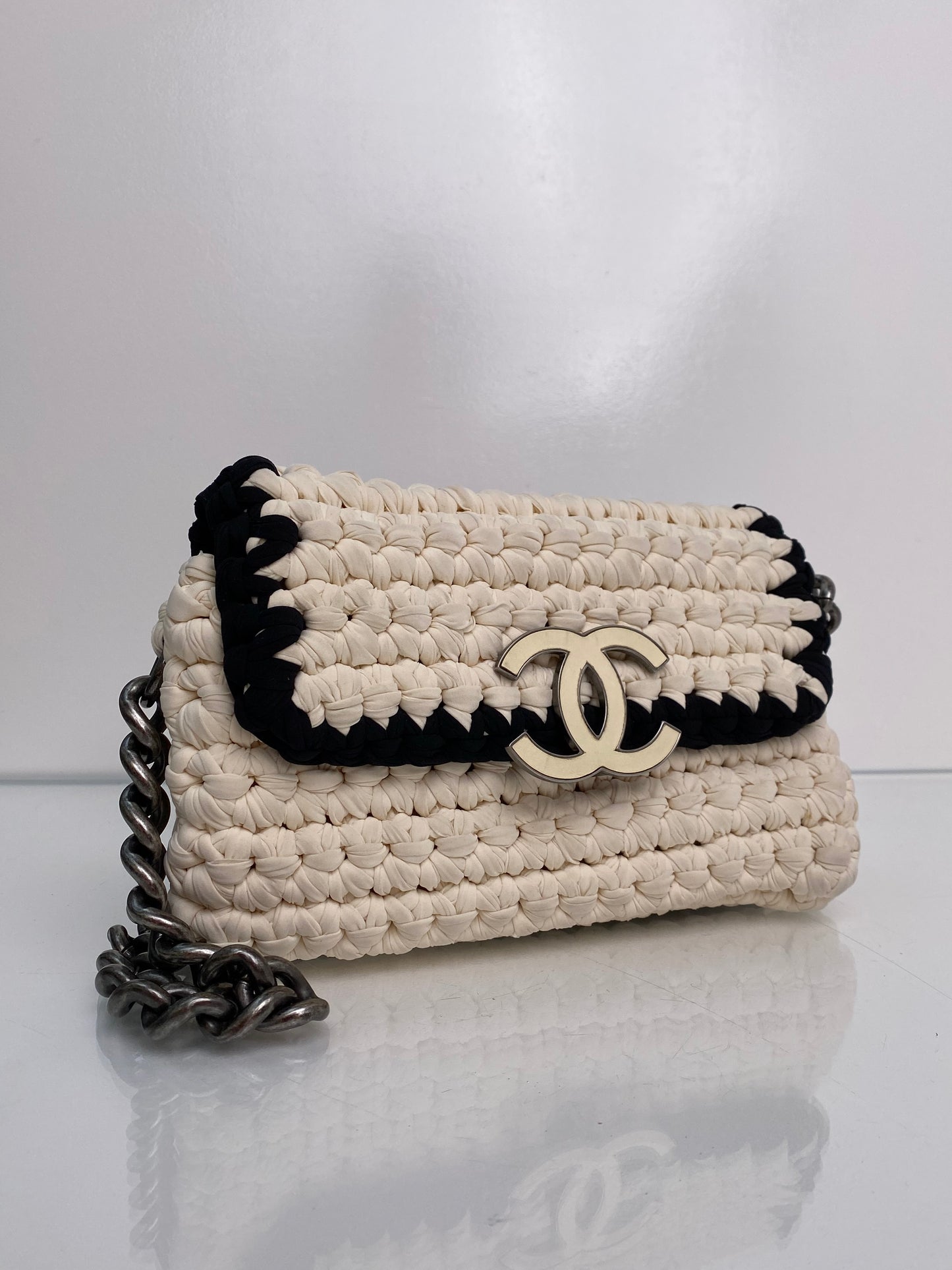 Chanel Fancy Crochet Black & White Bag RHW