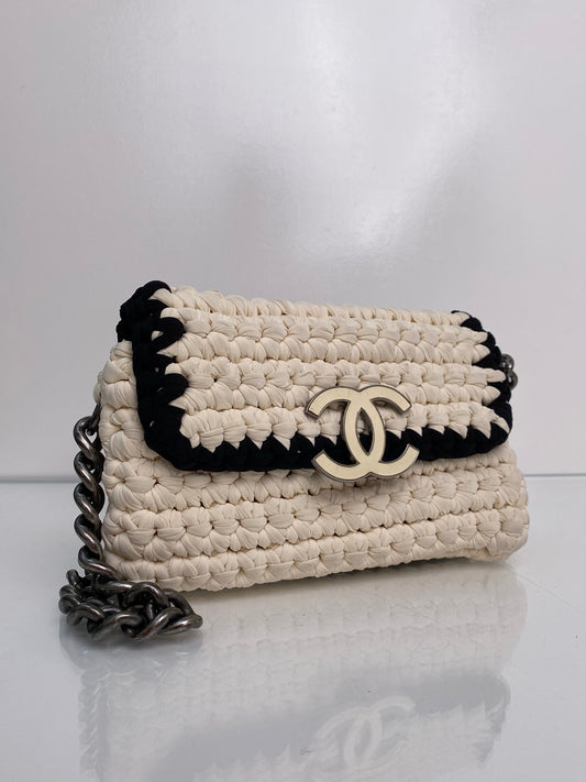 Chanel Fancy Crochet Black & White Bag RHW