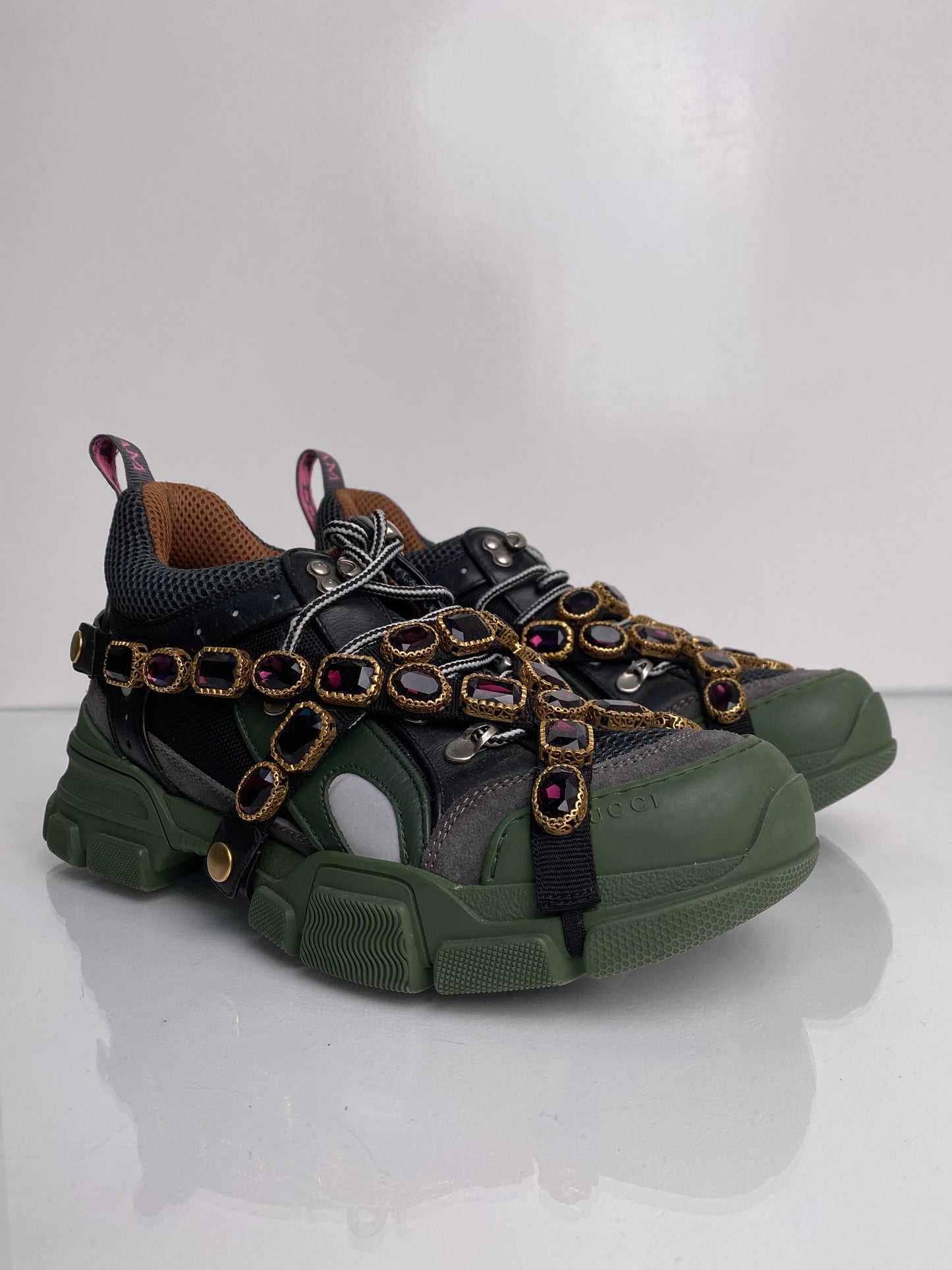 Gucci Green Bejewled Sneakers, 41.5