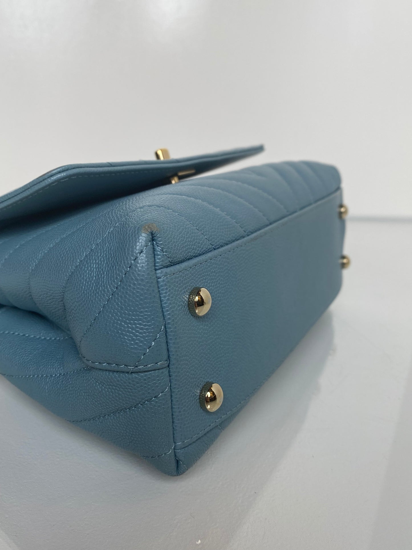 Chanel Blue Caviar Chevron Coco Tophandle Bag GHW