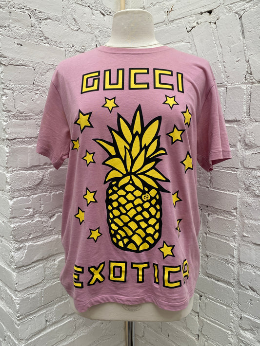 Gucci Pink & Yellow ‘Exotica’ T Shirt, XXS (As Is)