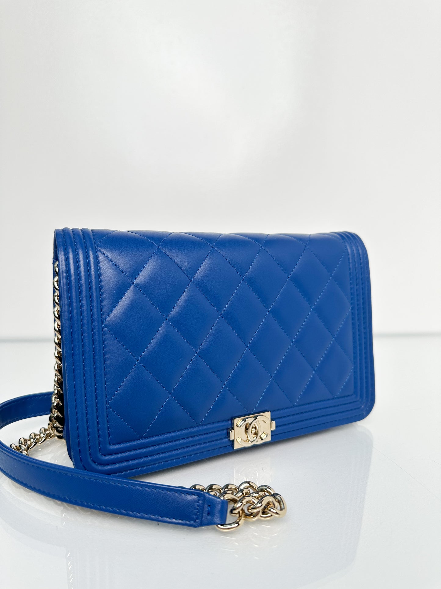 Chanel Boy Wallet on Chain Electric Blue Lambskin GHW