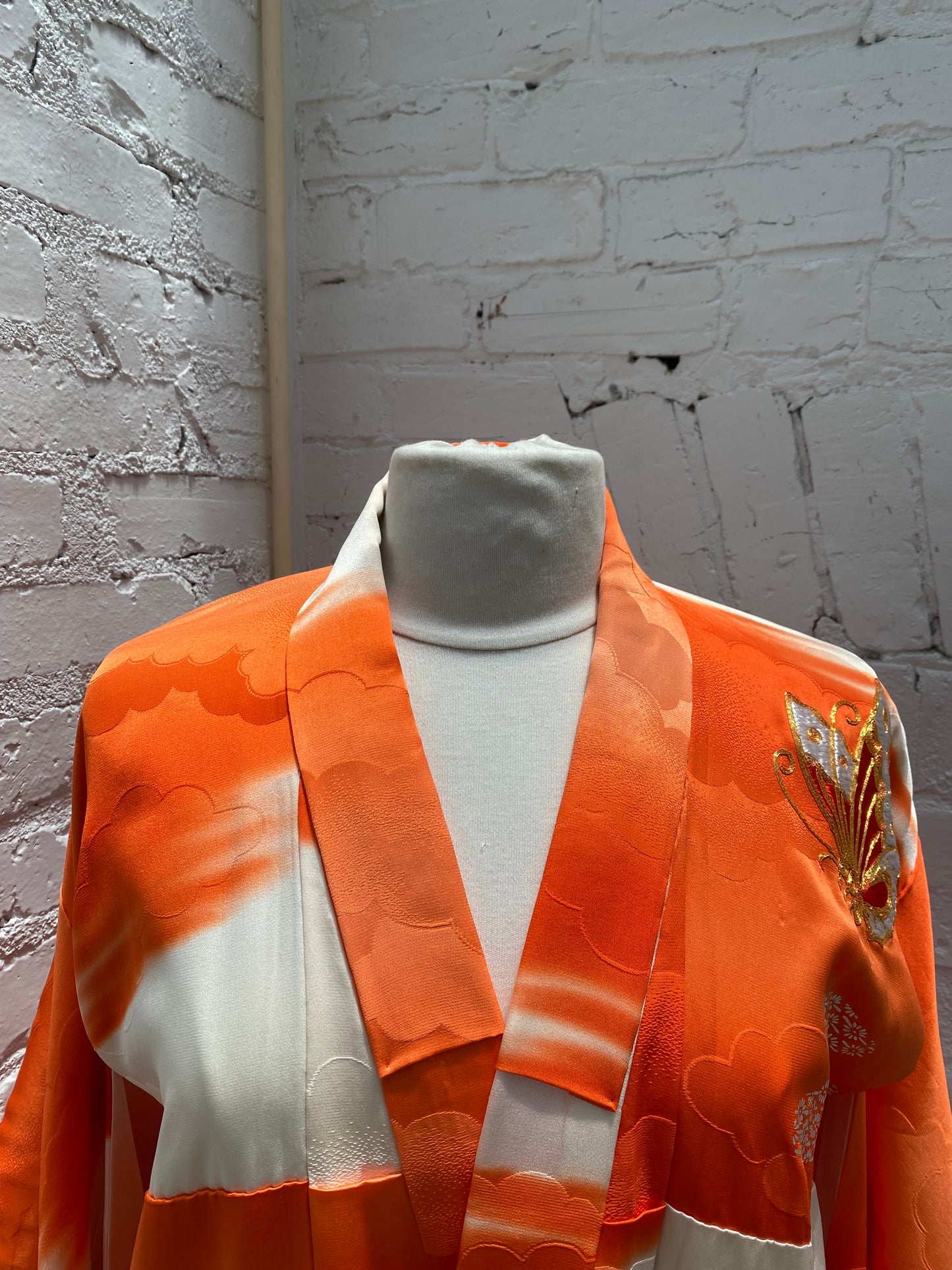 Orange Butterfly Silk Kimono OS